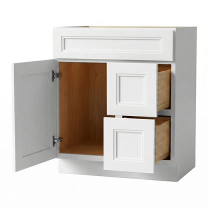 RTA White Double Shaker 30" Freestanding Bathroom Vanity 2-Drawer Right Combo Base
