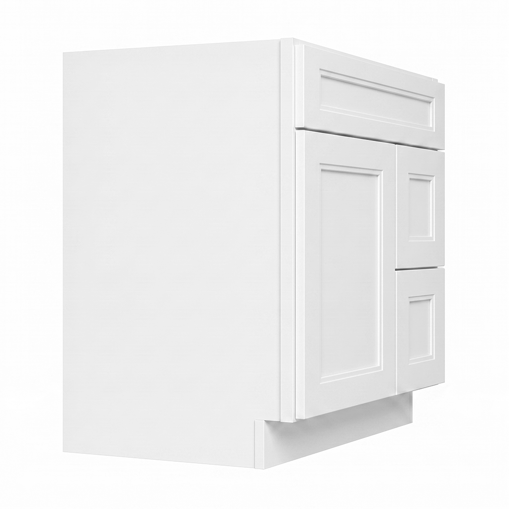 RTA White Double Shaker 30" Freestanding Bathroom Vanity 2-Drawer Right Combo Base