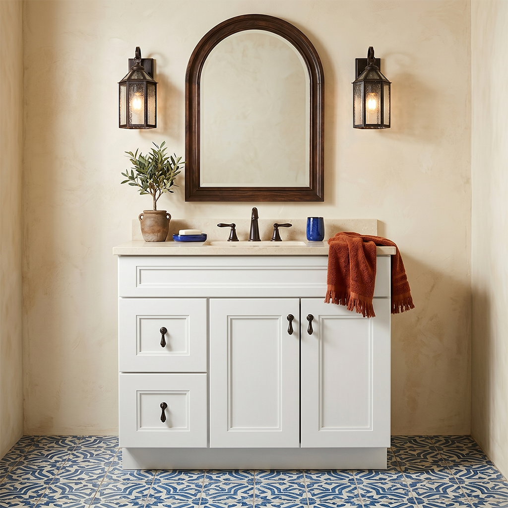 RTA White Double Shaker 36" Freestanding Bathroom Vanity 2-Drawer Left Combo Base