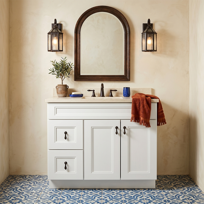RTA White Double Shaker 36" Freestanding Bathroom Vanity 2-Drawer Left Combo Base