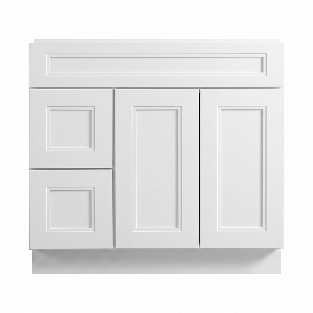RTA White Double Shaker 36" Freestanding Bathroom Vanity 2-Drawer Left Combo Base