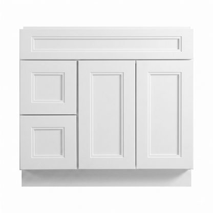 RTA White Double Shaker 36" Freestanding Bathroom Vanity 2-Drawer Left Combo Base