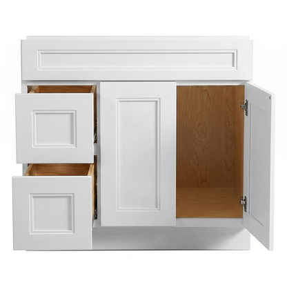 RTA White Double Shaker 36" Freestanding Bathroom Vanity 2-Drawer Left Combo Base