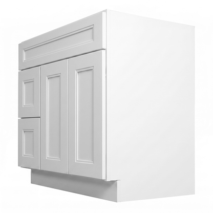 RTA White Double Shaker 36" Freestanding Bathroom Vanity 2-Drawer Left Combo Base