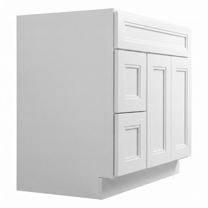 RTA White Double Shaker 36" Freestanding Bathroom Vanity 2-Drawer Left Combo Base
