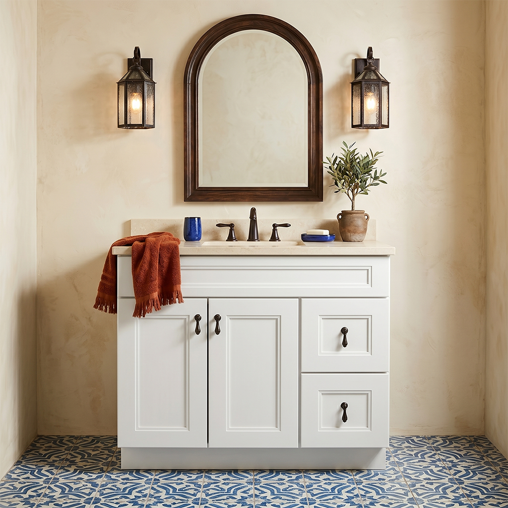 RTA White Double Shaker 36" Freestanding Bathroom Vanity 2-Drawer Right Combo Base