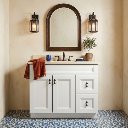 RTA White Double Shaker 36" Freestanding Bathroom Vanity 2-Drawer Right Combo Base