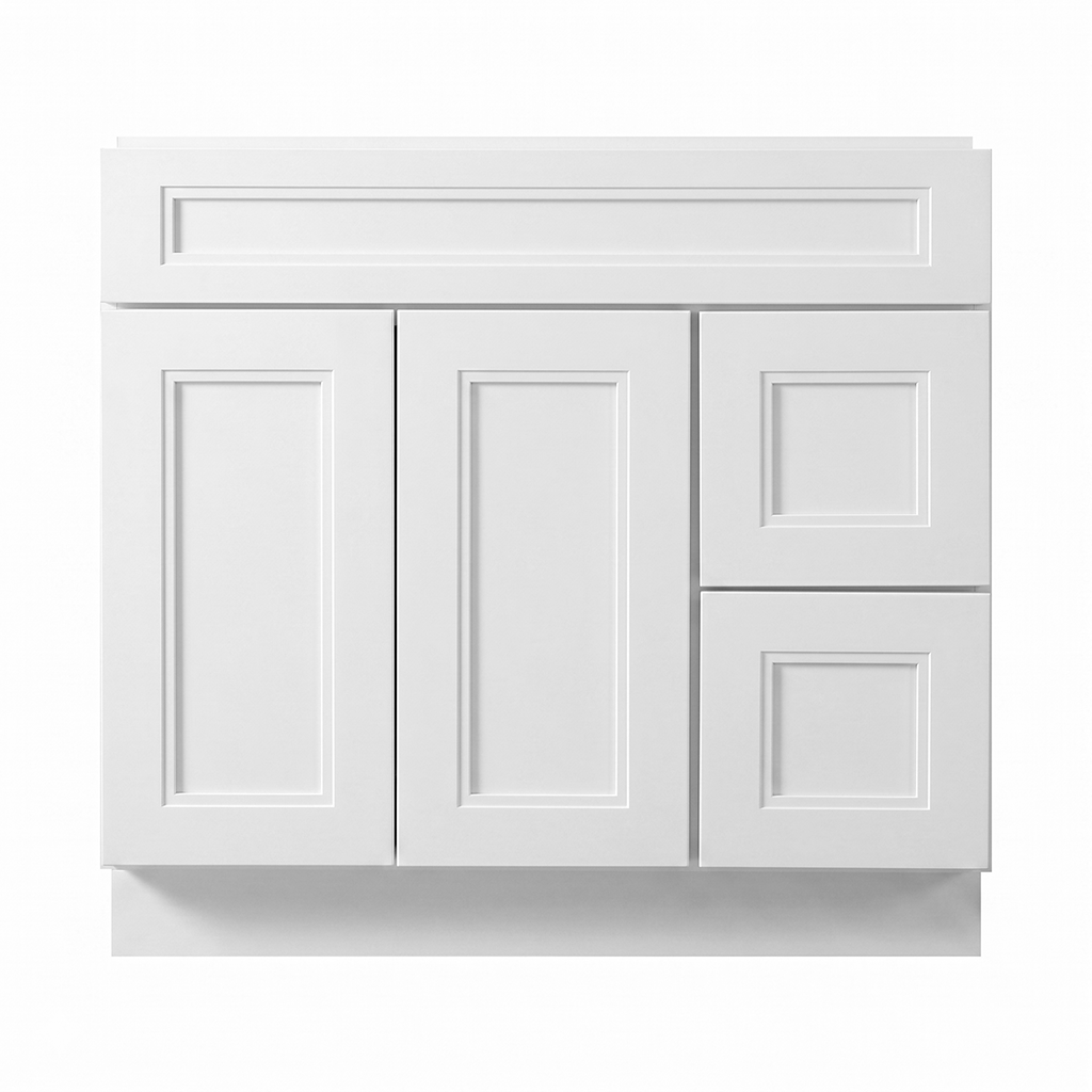 RTA White Double Shaker 36" Freestanding Bathroom Vanity 2-Drawer Right Combo Base