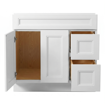 RTA White Double Shaker 36" Freestanding Bathroom Vanity 2-Drawer Right Combo Base