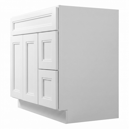 RTA White Double Shaker 36" Freestanding Bathroom Vanity 2-Drawer Right Combo Base