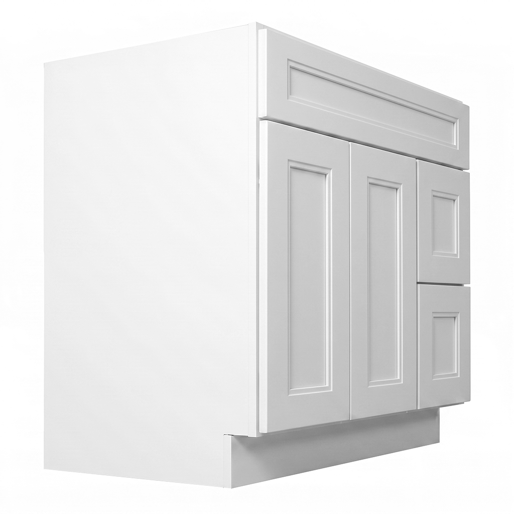 RTA White Double Shaker 36" Freestanding Bathroom Vanity 2-Drawer Right Combo Base