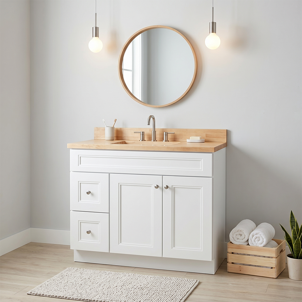 RTA White Double Shaker 42" Freestanding Bathroom Vanity 2-Drawer Left Combo Base