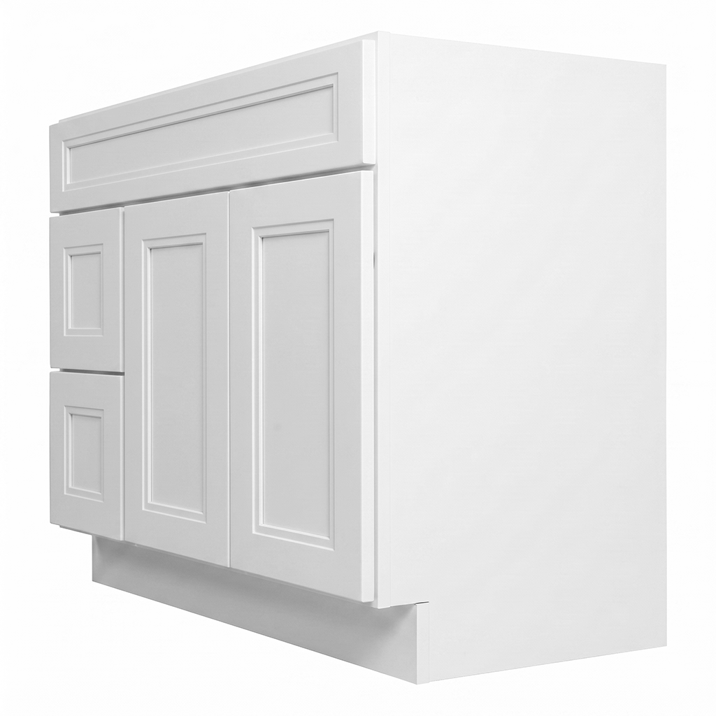 RTA White Double Shaker 42" Freestanding Bathroom Vanity 2-Drawer Left Combo Base