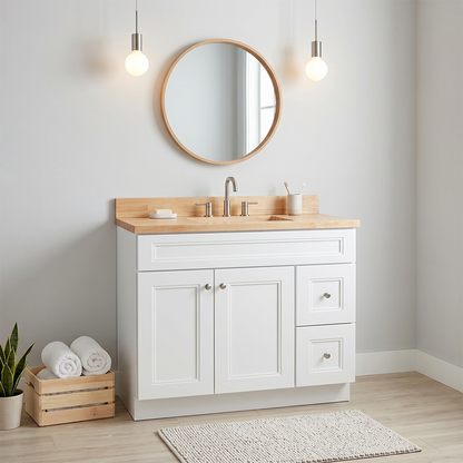 RTA White Double Shaker 42" Freestanding Bathroom Vanity 2-Drawer Right Combo Base