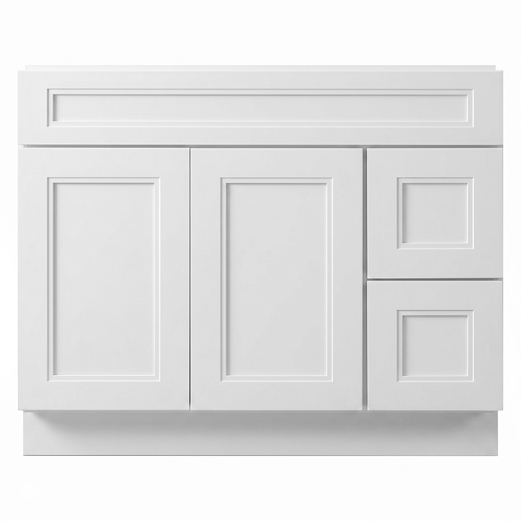 RTA White Double Shaker 42" Freestanding Bathroom Vanity 2-Drawer Right Combo Base