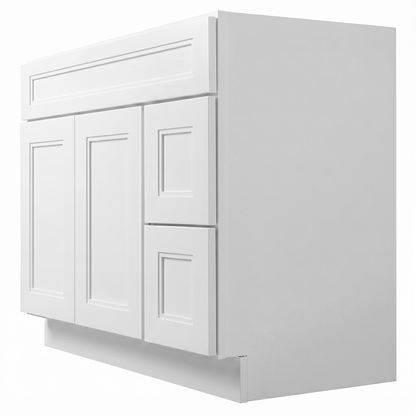RTA White Double Shaker 42" Freestanding Bathroom Vanity 2-Drawer Right Combo Base