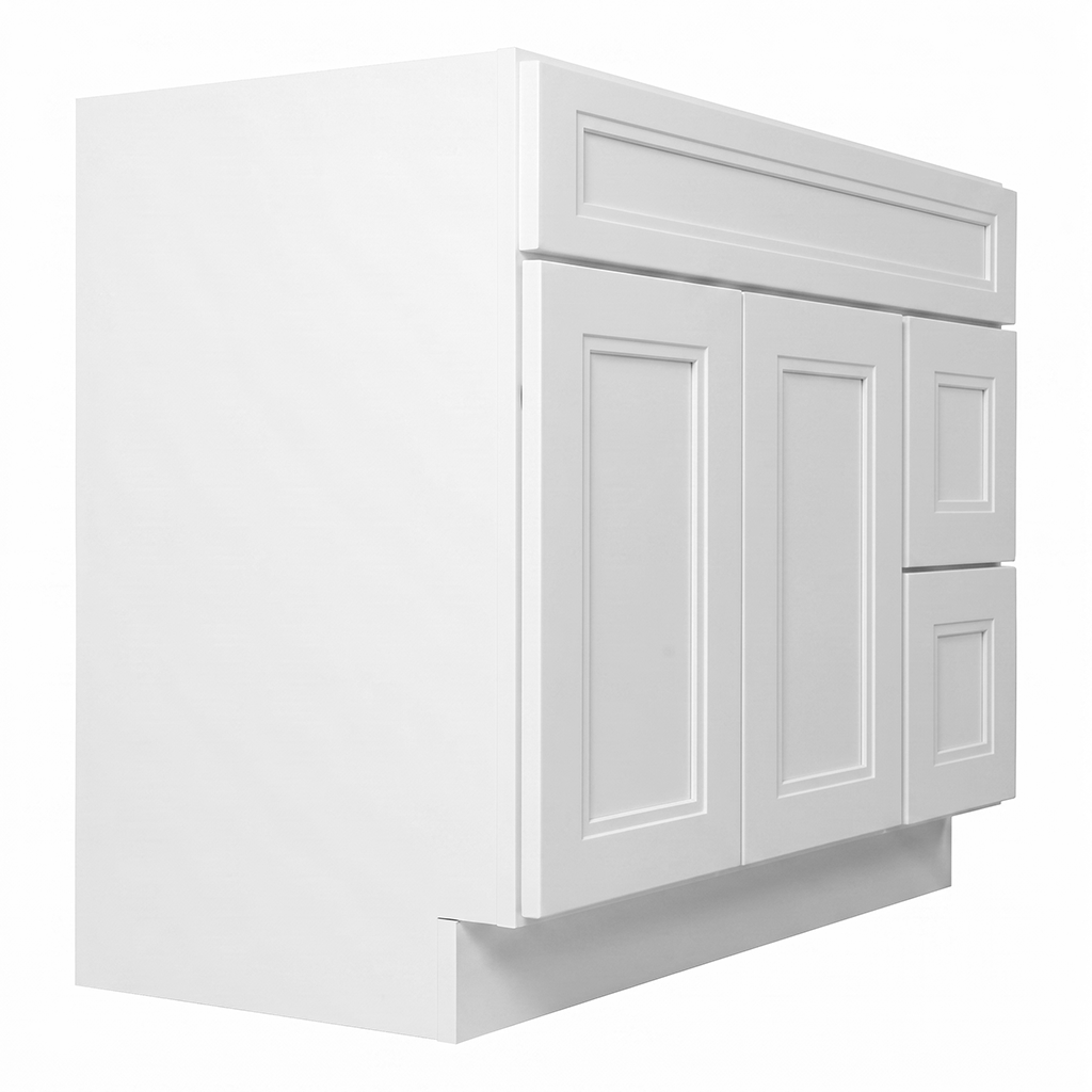 RTA White Double Shaker 42" Freestanding Bathroom Vanity 2-Drawer Right Combo Base