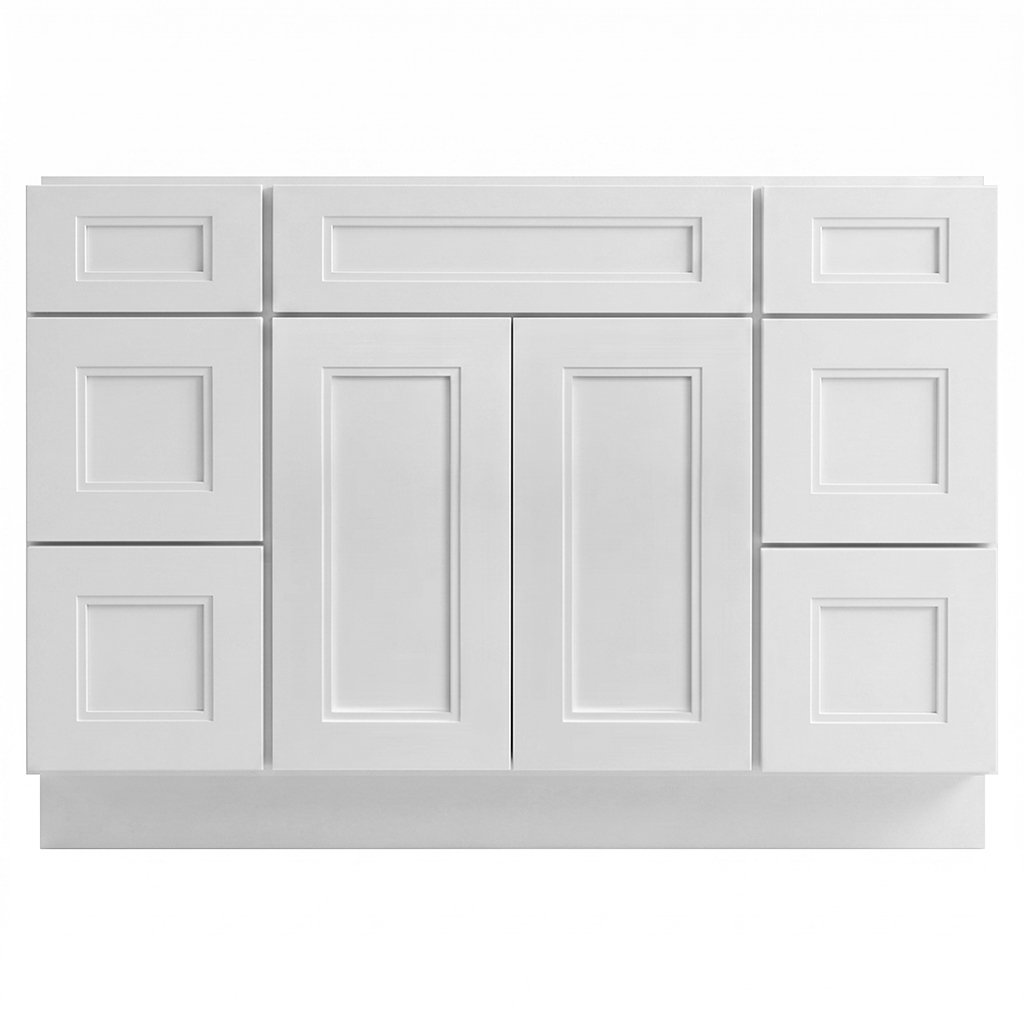 RTA White Double Shaker 48" Freestanding Bathroom Vanity 6-Drawer Combo Base
