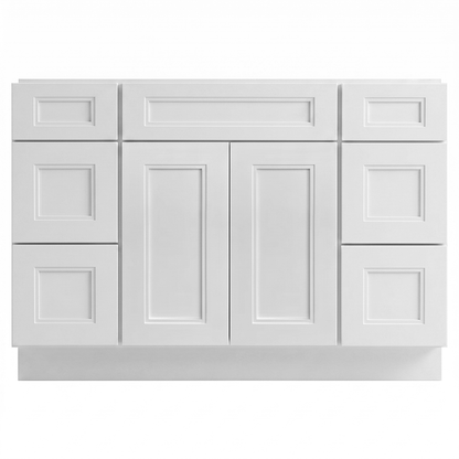 RTA White Double Shaker 48" Freestanding Bathroom Vanity 6-Drawer Combo Base
