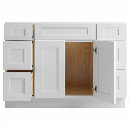 RTA White Double Shaker 48" Freestanding Bathroom Vanity 6-Drawer Combo Base