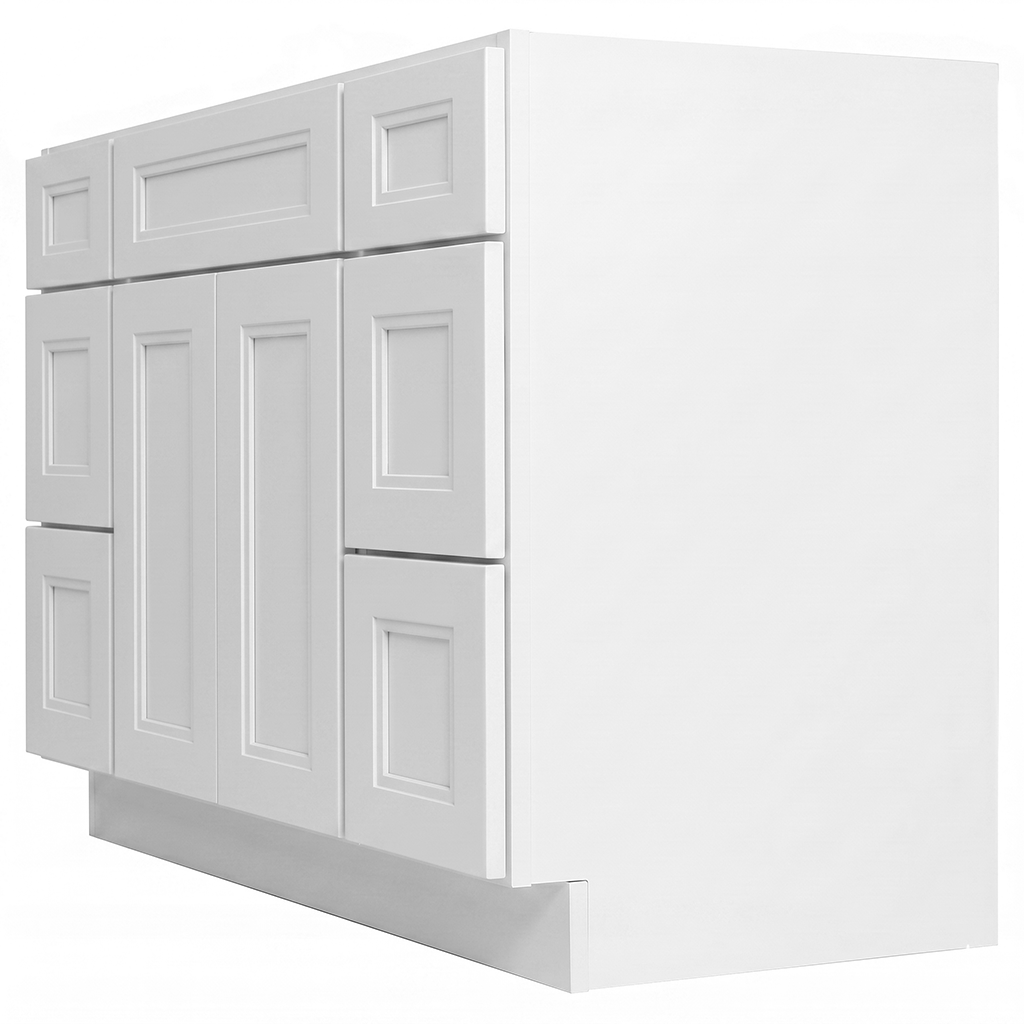 RTA White Double Shaker 48" Freestanding Bathroom Vanity 6-Drawer Combo Base
