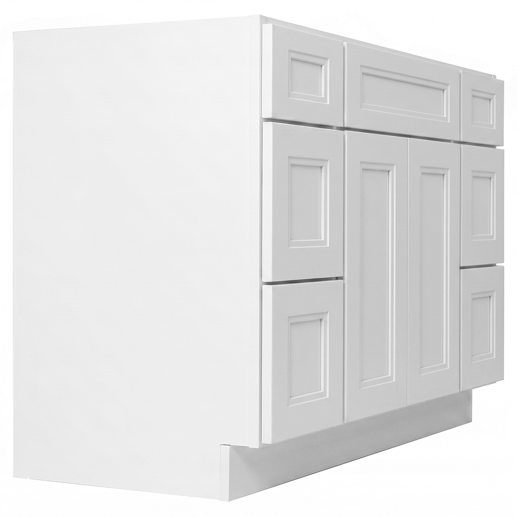 RTA White Double Shaker 48" Freestanding Bathroom Vanity 6-Drawer Combo Base