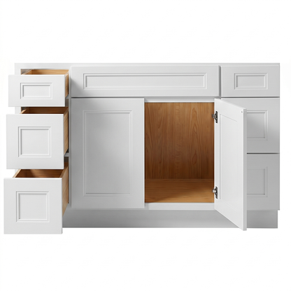 RTA White Double Shaker 54" Freestanding Bathroom Vanity 6-Drawer Combo Base