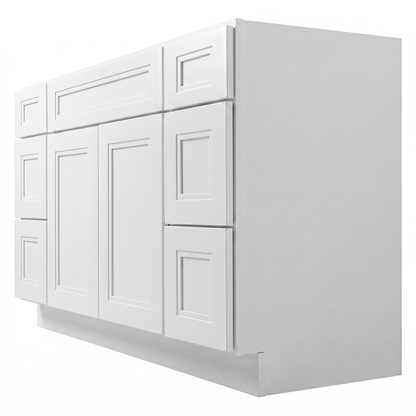 RTA White Double Shaker 54" Freestanding Bathroom Vanity 6-Drawer Combo Base