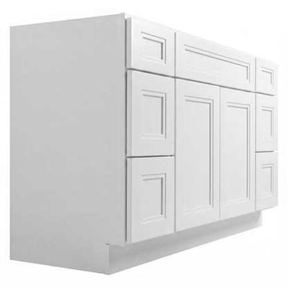 RTA White Double Shaker 54" Freestanding Bathroom Vanity 6-Drawer Combo Base
