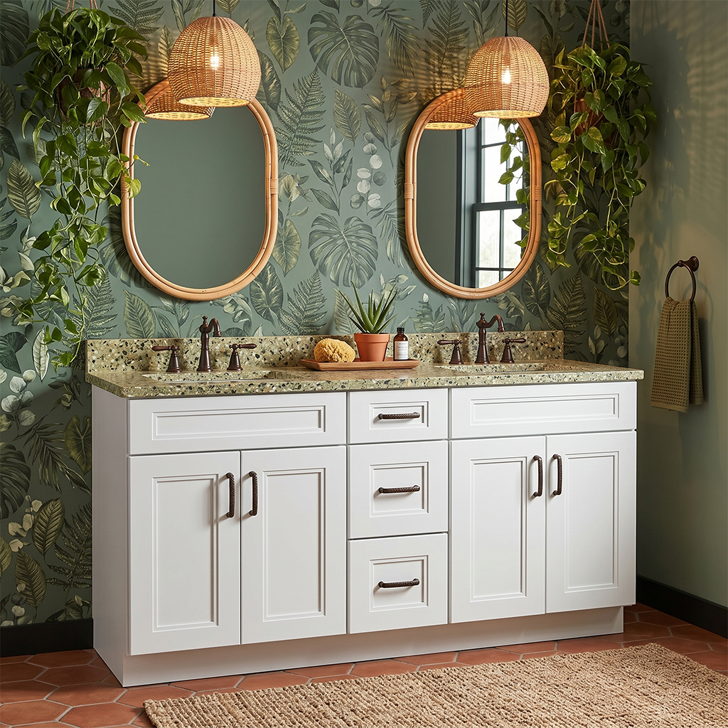 RTA White Double Shaker 60" Freestanding Bathroom Vanity 3-Drawer Combo Base