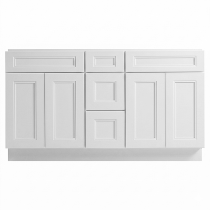 RTA White Double Shaker 60" Freestanding Bathroom Vanity 3-Drawer Combo Base