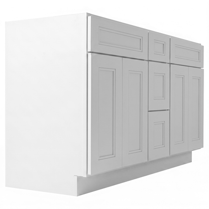 RTA White Double Shaker 60" Freestanding Bathroom Vanity 3-Drawer Combo Base