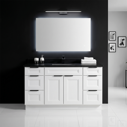RTA White Double Shaker 60" Freestanding Bathroom Vanity 6-Drawer Combo Base