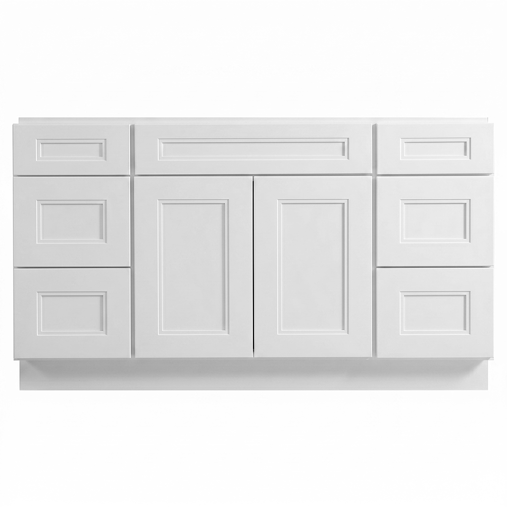 RTA White Double Shaker 60" Freestanding Bathroom Vanity 6-Drawer Combo Base