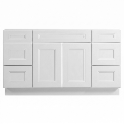 RTA White Double Shaker 60" Freestanding Bathroom Vanity 6-Drawer Combo Base