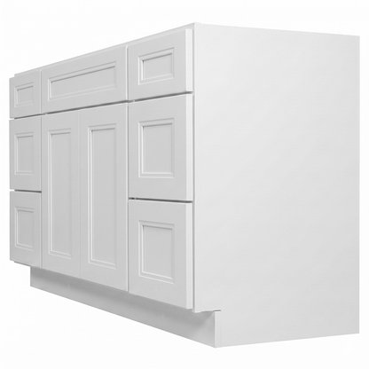 RTA White Double Shaker 60" Freestanding Bathroom Vanity 6-Drawer Combo Base