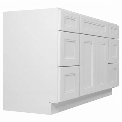 RTA White Double Shaker 60" Freestanding Bathroom Vanity 6-Drawer Combo Base