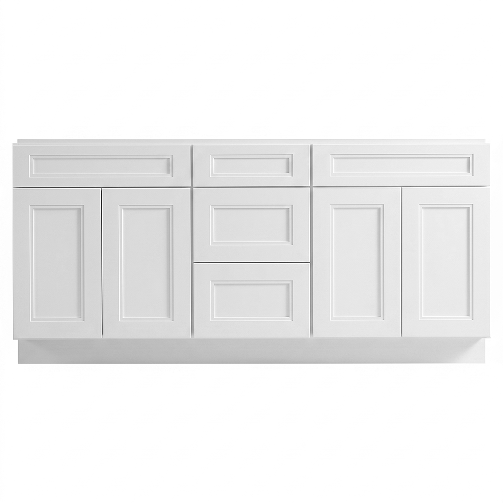 RTA White Double Shaker 72" Freestanding Bathroom Vanity 3-Drawer Combo Base