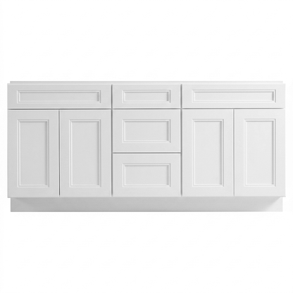 RTA White Double Shaker 72" Freestanding Bathroom Vanity 3-Drawer Combo Base