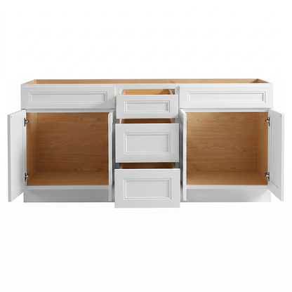 RTA White Double Shaker 72" Freestanding Bathroom Vanity 3-Drawer Combo Base