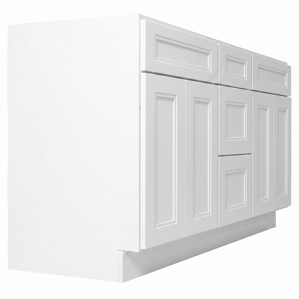 RTA White Double Shaker 72" Freestanding Bathroom Vanity 3-Drawer Combo Base