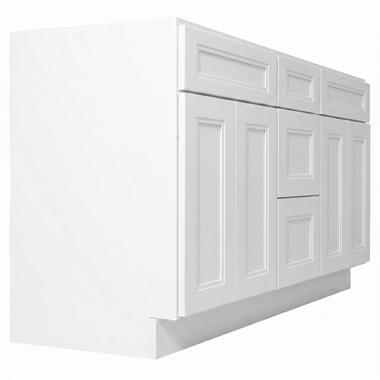 RTA White Double Shaker 72" Freestanding Bathroom Vanity 3-Drawer Combo Base