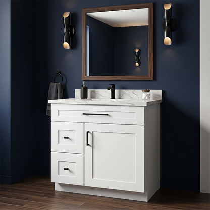 RTA White Shaker 30" Freestanding Bathroom Vanity 2-Drawer Left Combo Base