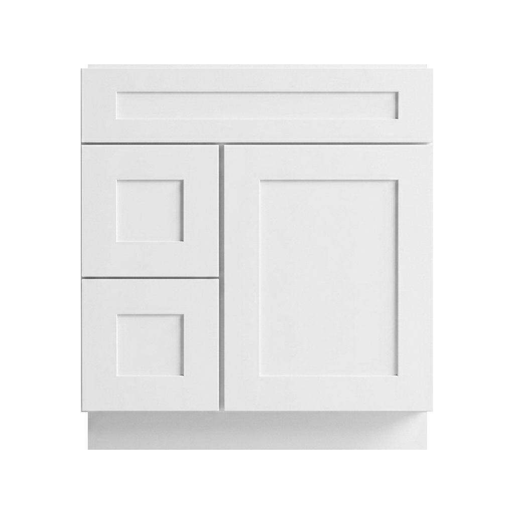 RTA White Shaker 30" Freestanding Bathroom Vanity 2-Drawer Left Combo Base
