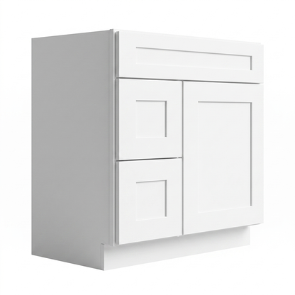 RTA White Shaker 30" Freestanding Bathroom Vanity 2-Drawer Left Combo Base