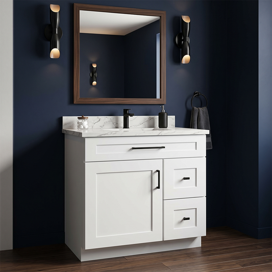 RTA White Shaker 30" Freestanding Bathroom Vanity 2-Drawer Right Combo Base