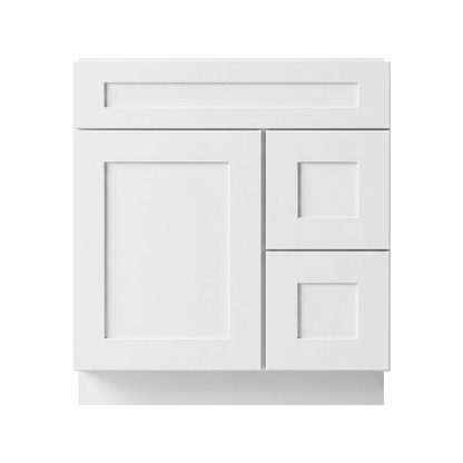 RTA White Shaker 30" Freestanding Bathroom Vanity 2-Drawer Right Combo Base