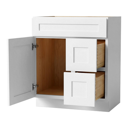 RTA White Shaker 30" Freestanding Bathroom Vanity 2-Drawer Right Combo Base