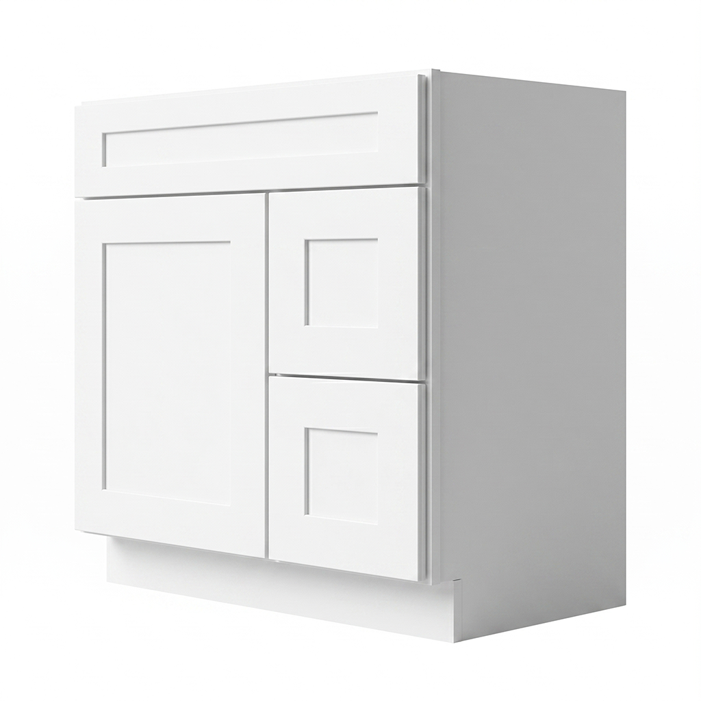 RTA White Shaker 30" Freestanding Bathroom Vanity 2-Drawer Right Combo Base