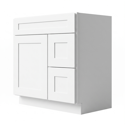 RTA White Shaker 30" Freestanding Bathroom Vanity 2-Drawer Right Combo Base